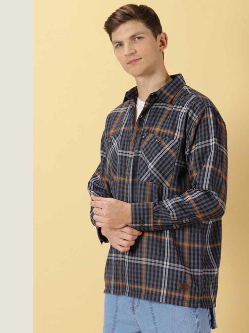 Thomas Scott Men Smart Tartan Checks Opaque Oversized Casual Shirt