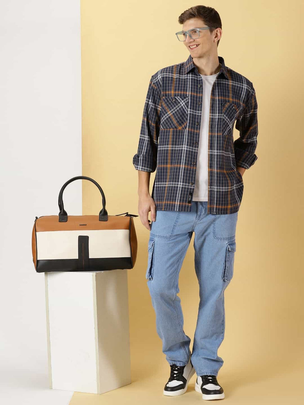 Thomas Scott Men Smart Tartan Checks Opaque Oversized Casual Shirt