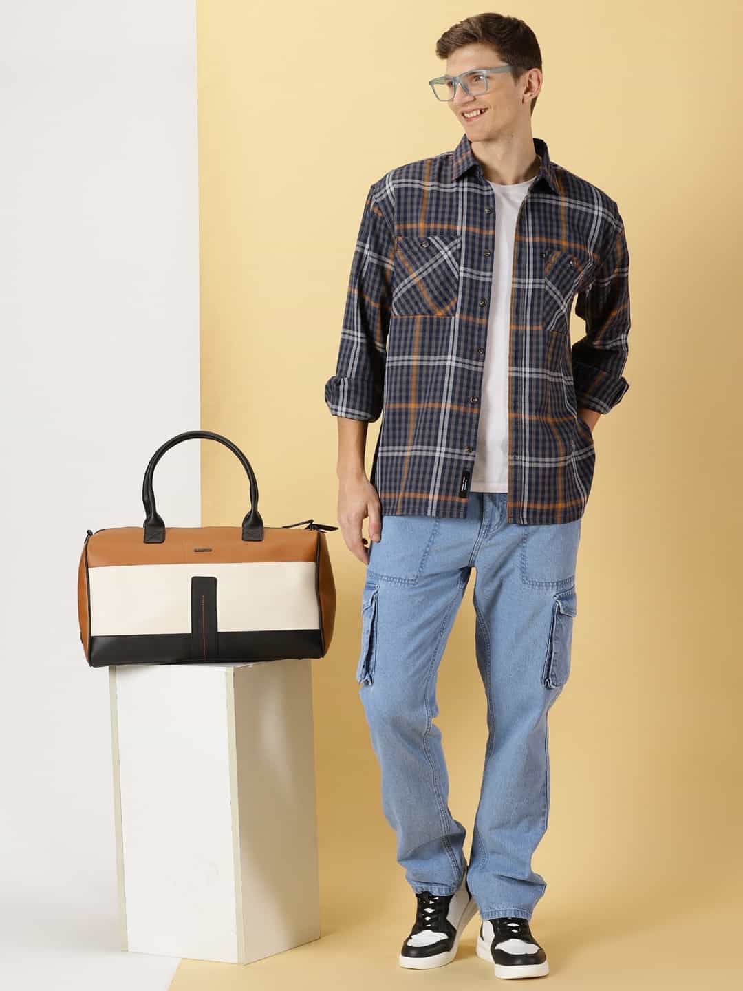 Thomas Scott Men Smart Tartan Checks Opaque Oversized Casual Shirt