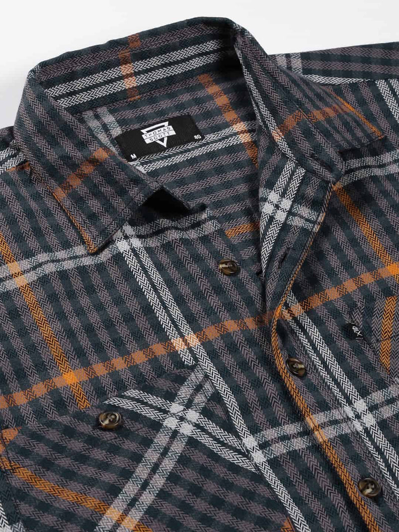 Thomas Scott Men Smart Tartan Checks Opaque Oversized Casual Shirt
