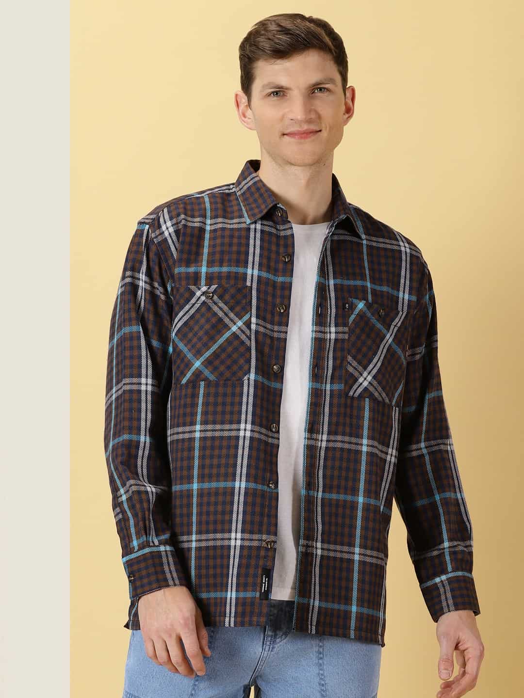 Thomas Scott Men Smart Tartan Checks Opaque Oversized Casual Shirt