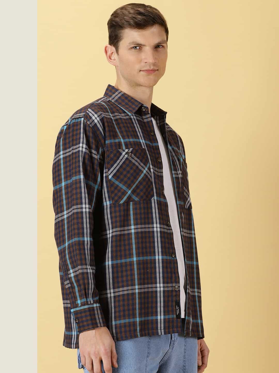 Thomas Scott Men Smart Tartan Checks Opaque Oversized Casual Shirt