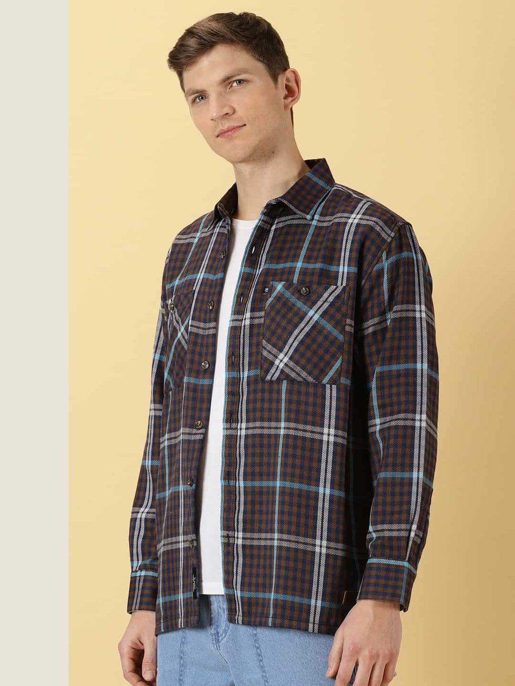 Thomas Scott Men Smart Tartan Checks Opaque Oversized Casual Shirt