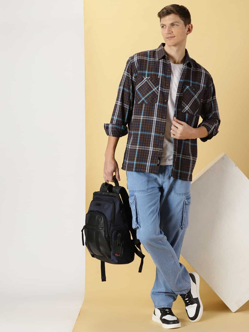 Thomas Scott Men Smart Tartan Checks Opaque Oversized Casual Shirt