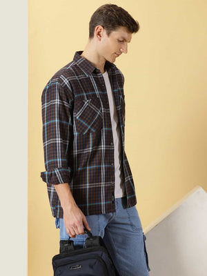 Thomas Scott Men Smart Tartan Checks Opaque Oversized Casual Shirt