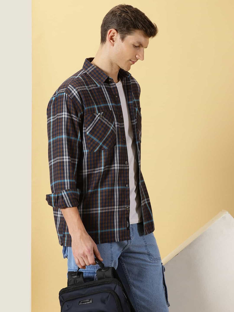 Thomas Scott Men Smart Tartan Checks Opaque Oversized Casual Shirt