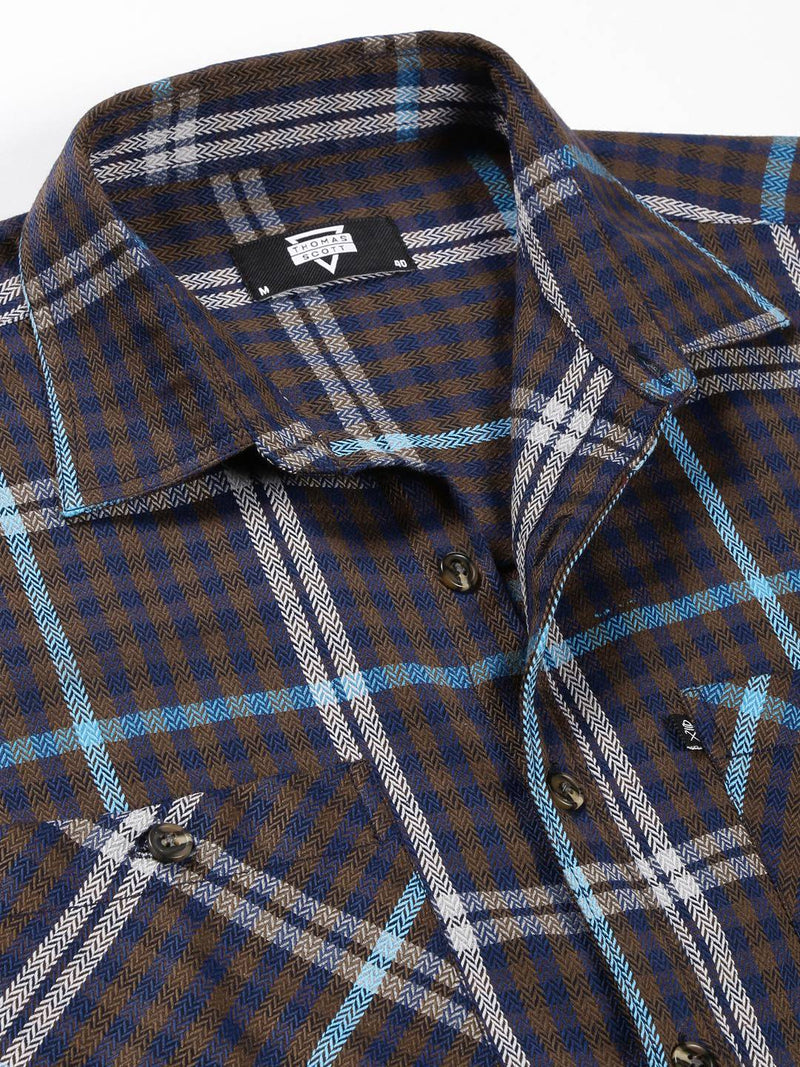 Thomas Scott Men Smart Tartan Checks Opaque Oversized Casual Shirt