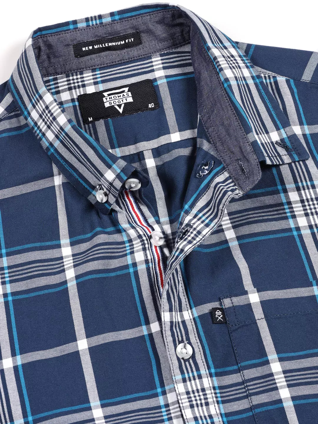 Thomas Scott Men Premium Slim Fit Tartan Checked Button-Down Collar Casual Shirt