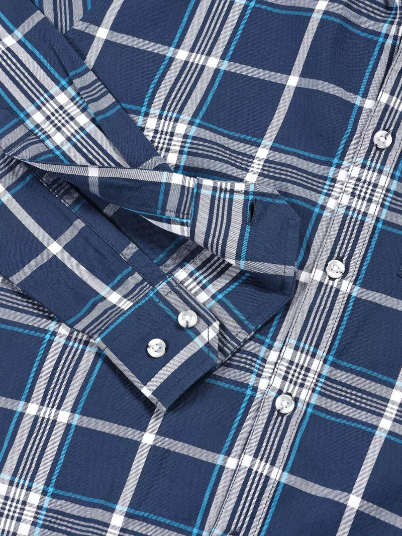 Thomas Scott Men Premium Slim Fit Tartan Checked Button-Down Collar Casual Shirt