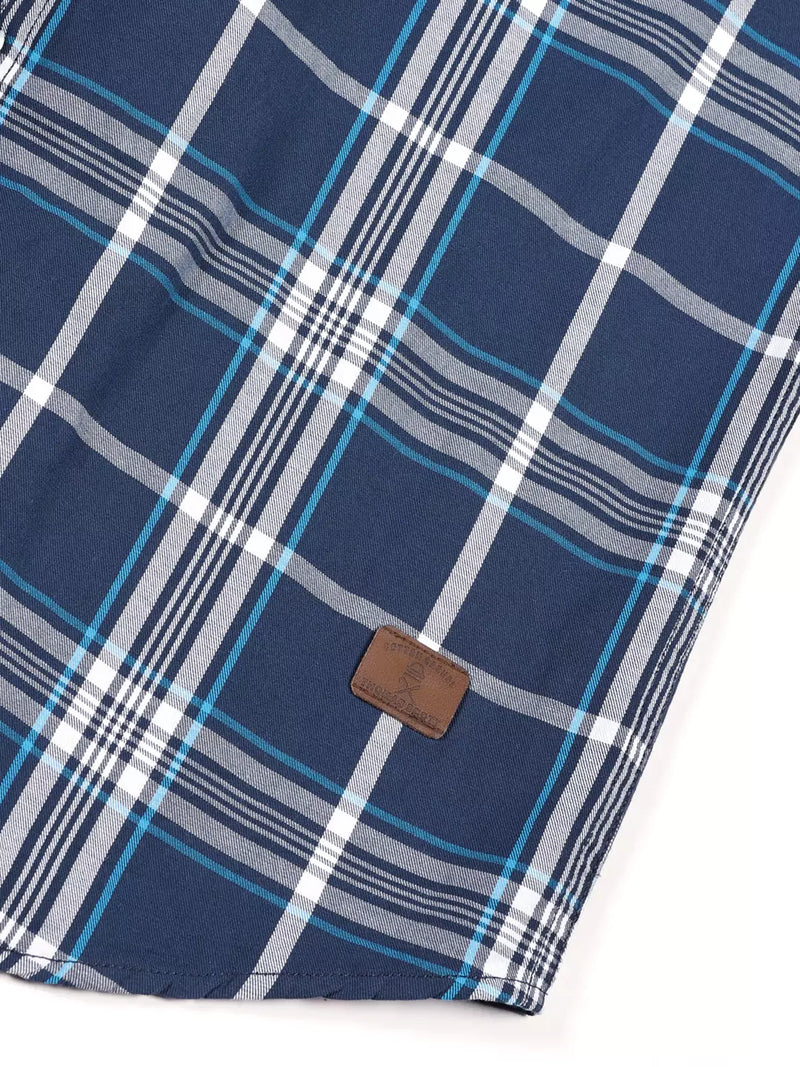 Thomas Scott Men Premium Slim Fit Tartan Checked Button-Down Collar Casual Shirt