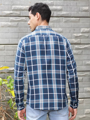 Thomas Scott Men Premium Slim Fit Tartan Checked Button-Down Collar Casual Shirt