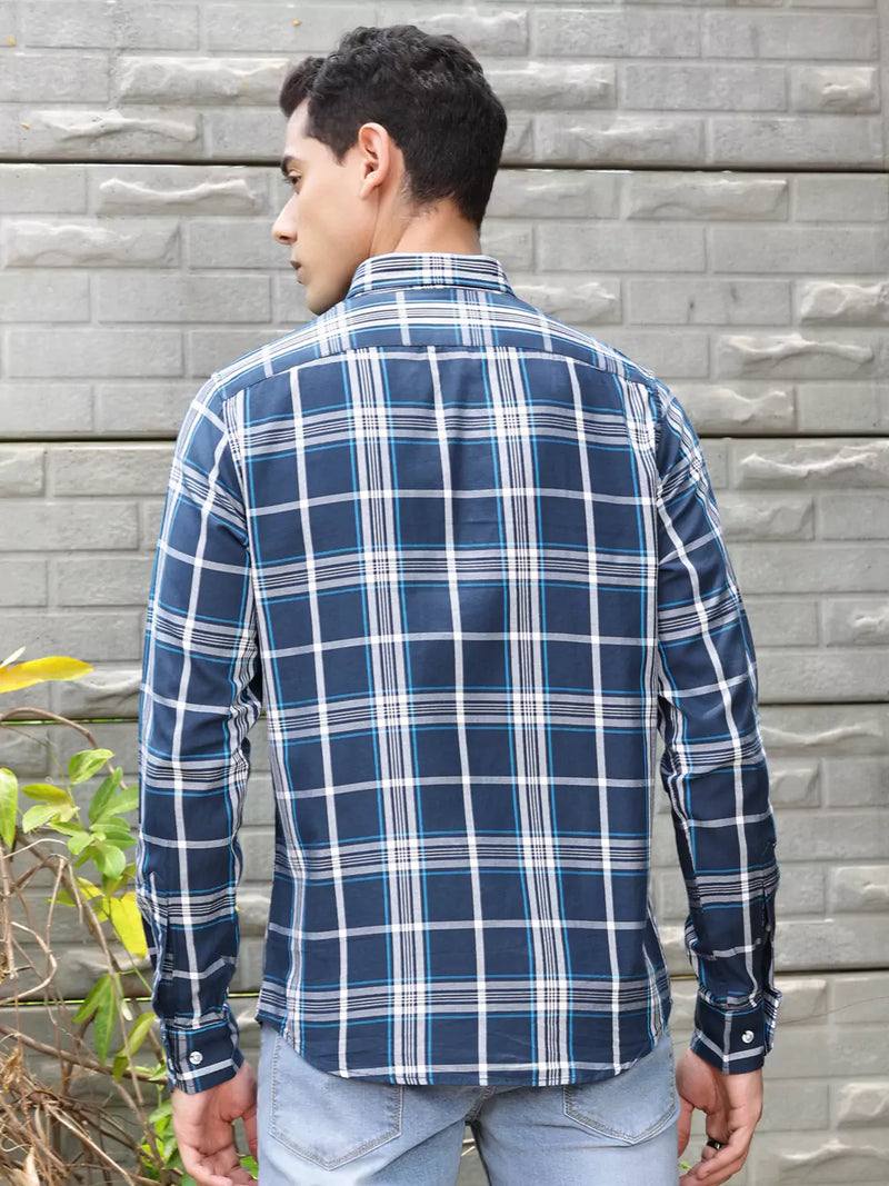 Thomas Scott Men Premium Slim Fit Tartan Checked Button-Down Collar Casual Shirt
