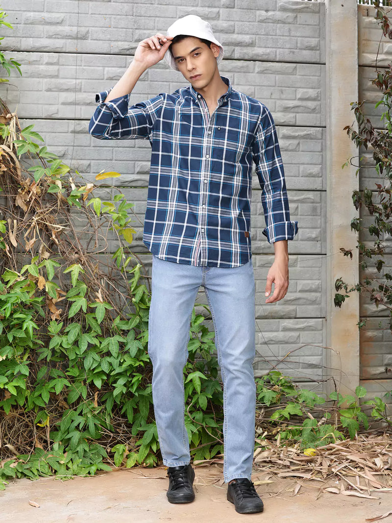 Thomas Scott Men Premium Slim Fit Tartan Checked Button-Down Collar Casual Shirt