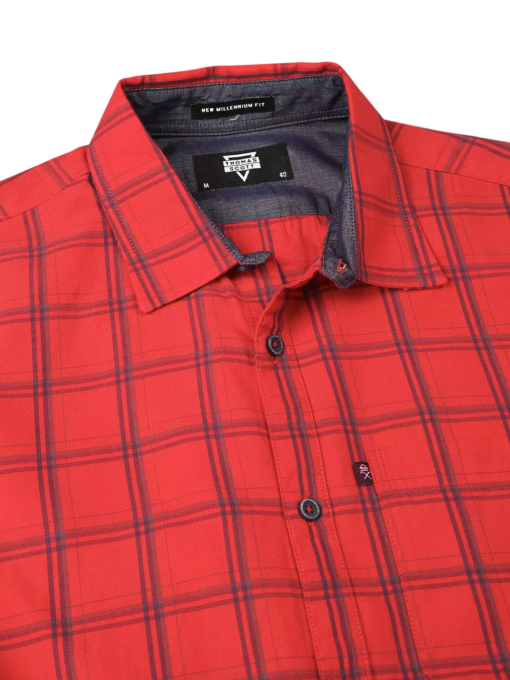 Thomas Scott Men Slim Fit Checked Spread Collar Long Sleeves Cotton Casual Shirt