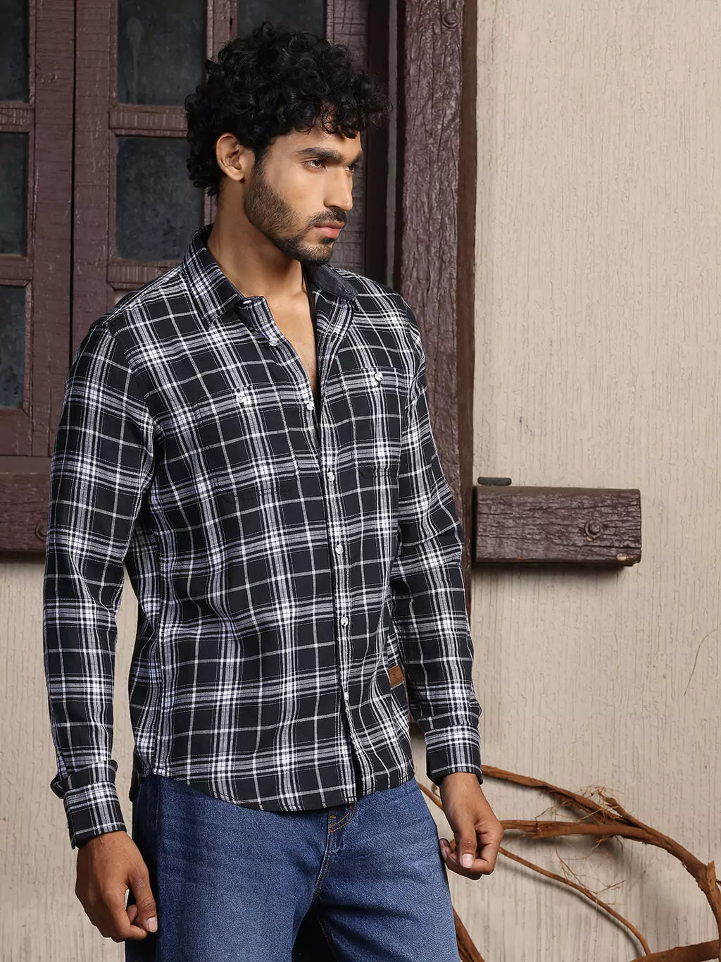Thomas Scott Men Premium Slim Fit Tartan Checks Opaque Cotton Casual Shirt