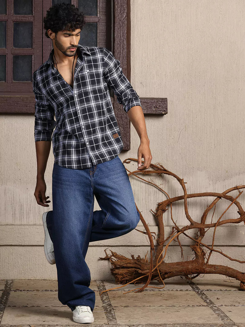 Thomas Scott Men Premium Slim Fit Tartan Checks Opaque Cotton Casual Shirt