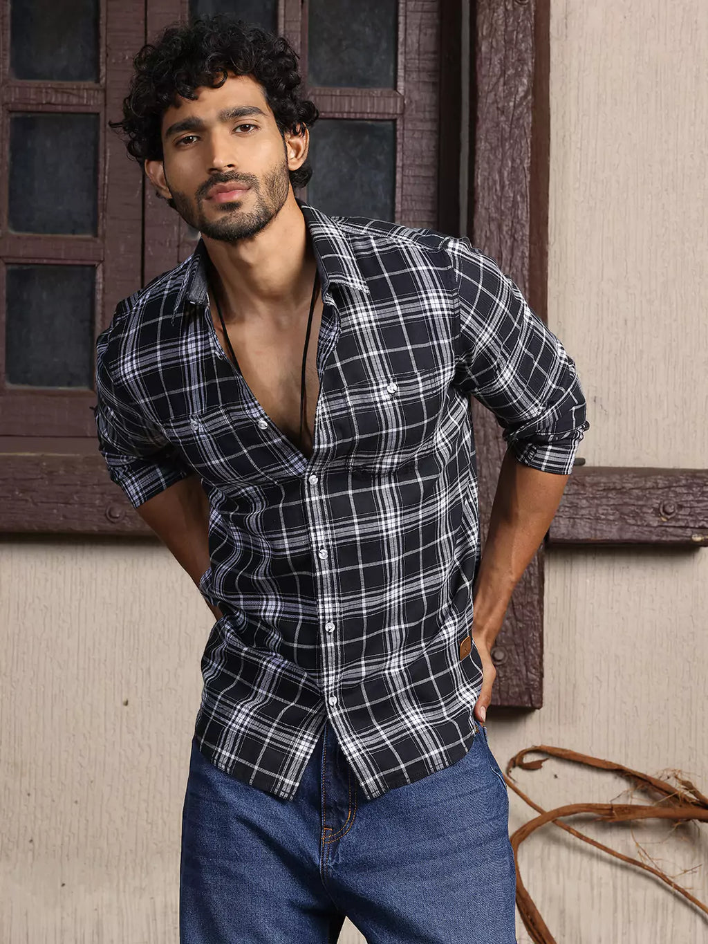 Thomas Scott Men Premium Slim Fit Tartan Checks Opaque Cotton Casual Shirt