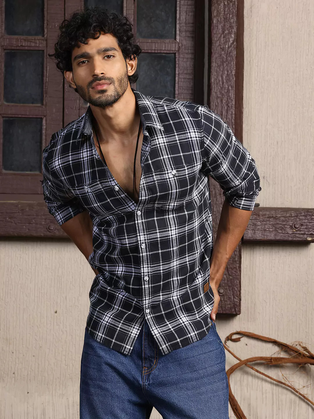 Thomas Scott Men Premium Slim Fit Tartan Checks Opaque Cotton Casual Shirt