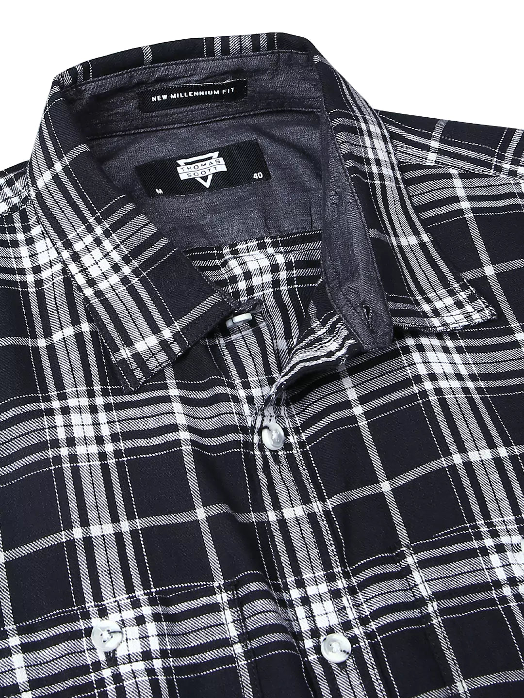 Thomas Scott Men Premium Slim Fit Tartan Checks Opaque Cotton Casual Shirt