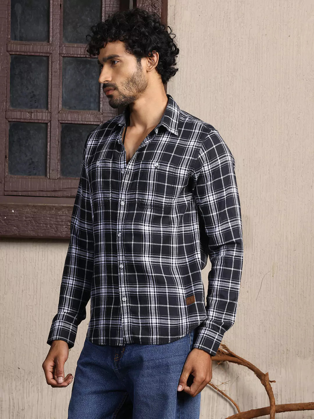 Thomas Scott Men Premium Slim Fit Tartan Checks Opaque Cotton Casual Shirt