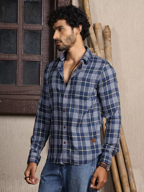 Thomas Scott Men Premium Slim Fit Tartan Checks Cotton Casual Shirt