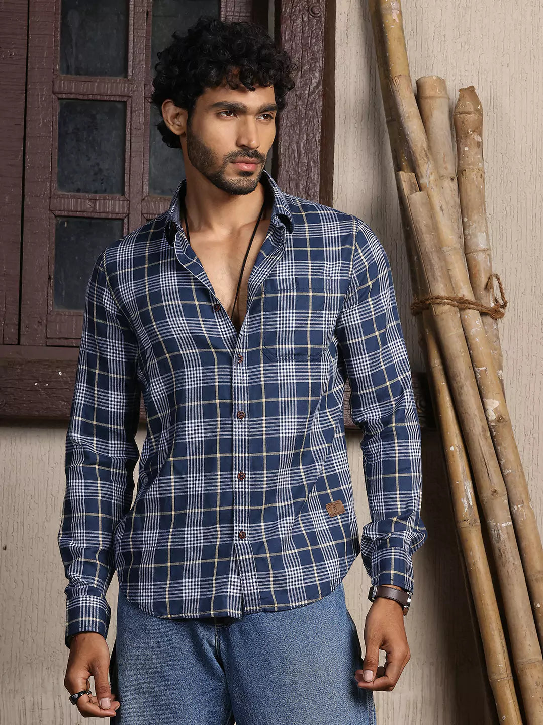 Thomas Scott Men Premium Slim Fit Tartan Checks Cotton Casual Shirt
