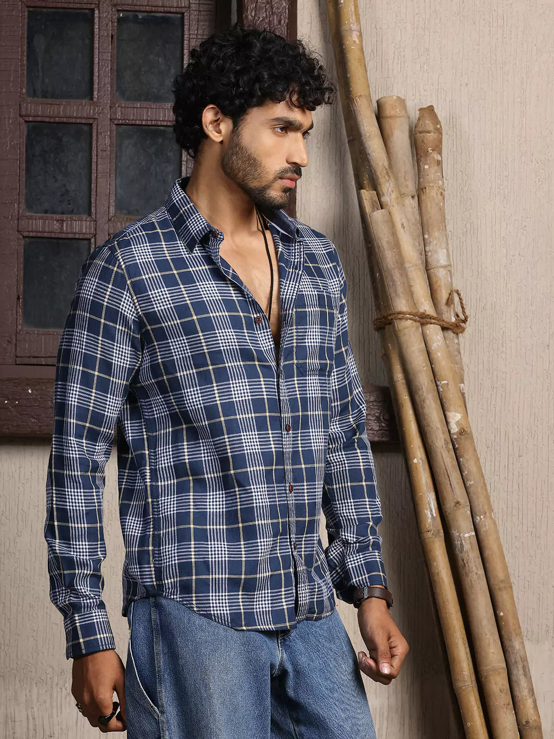 Thomas Scott Men Premium Slim Fit Tartan Checks Cotton Casual Shirt