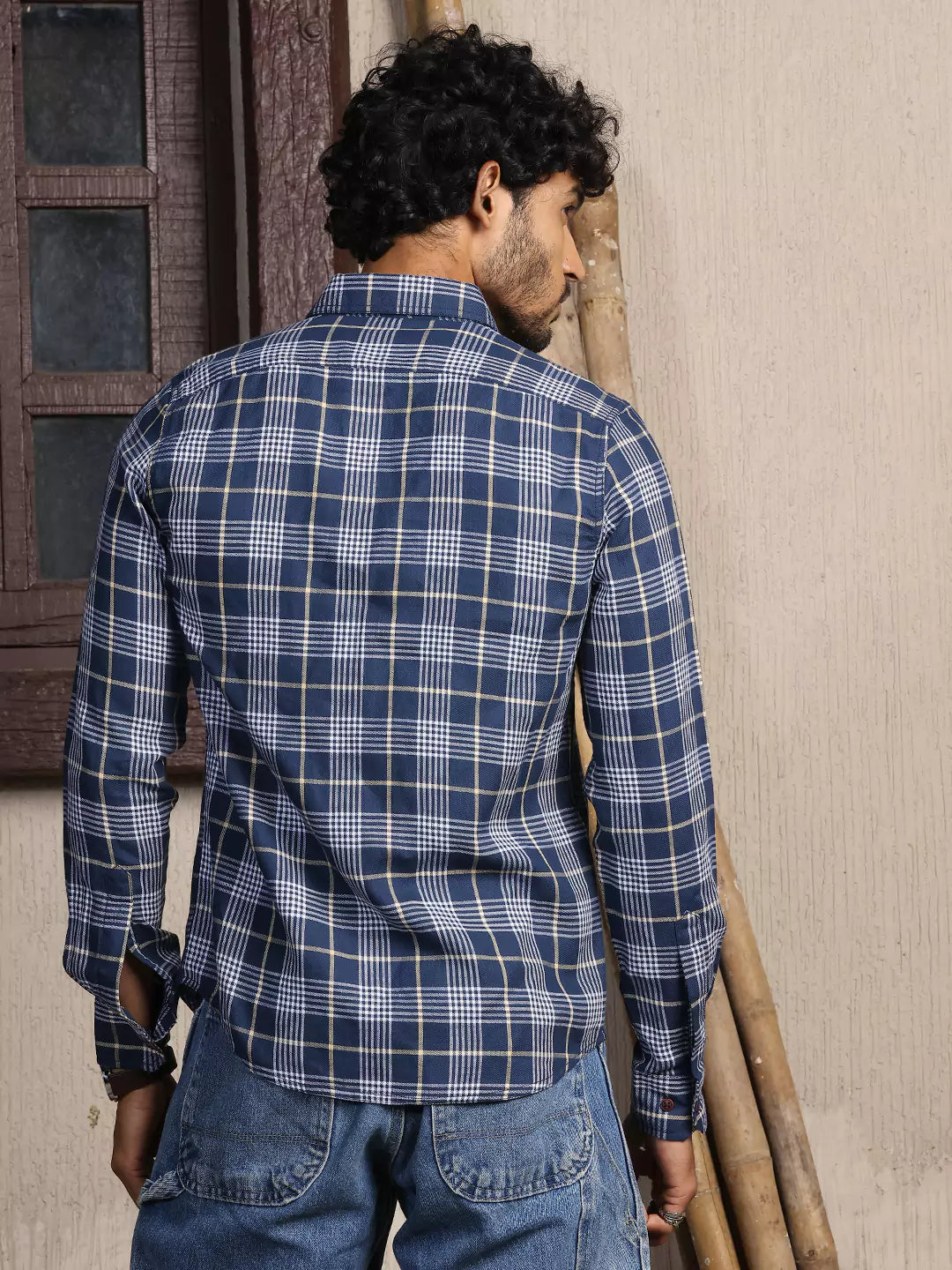 Thomas Scott Men Premium Slim Fit Tartan Checks Cotton Casual Shirt