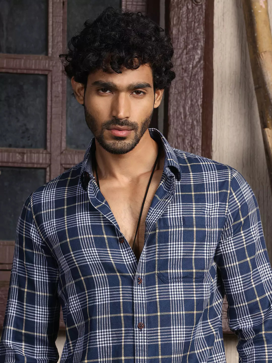 Thomas Scott Men Premium Slim Fit Tartan Checks Cotton Casual Shirt