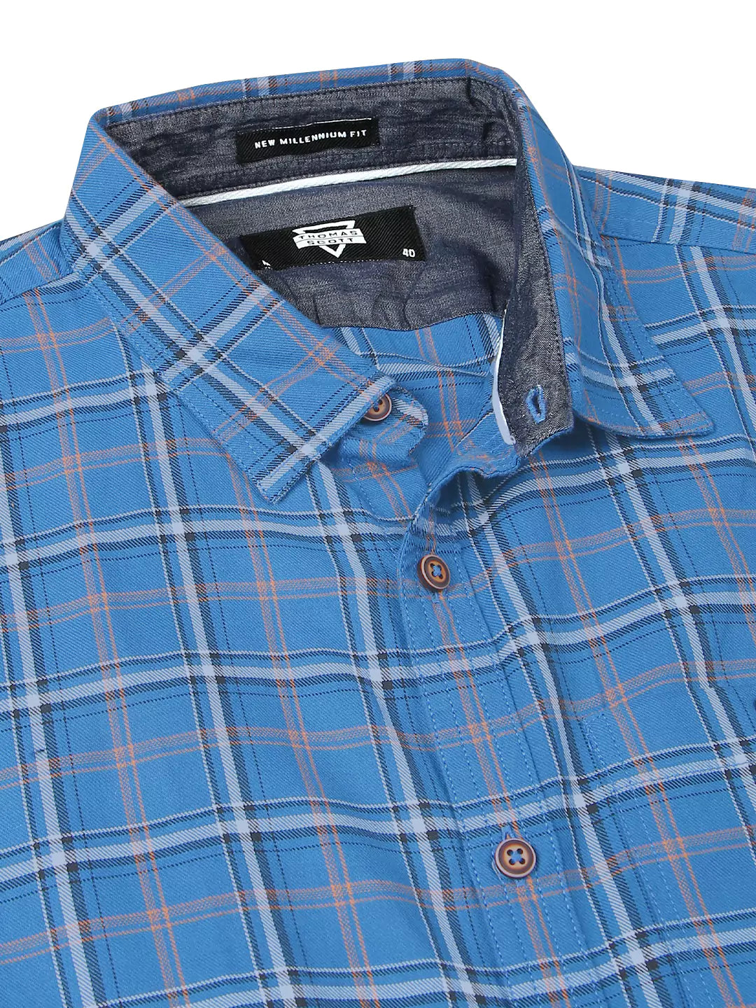 Thomas Scott Men Premium Slim Fit Tartan Checks Opaque Cotton Casual Shirt