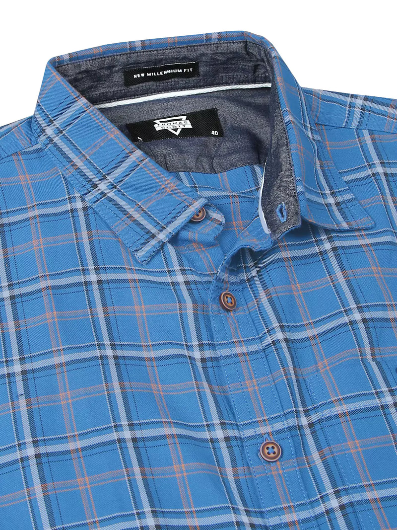 Thomas Scott Men Premium Slim Fit Tartan Checks Opaque Cotton Casual Shirt