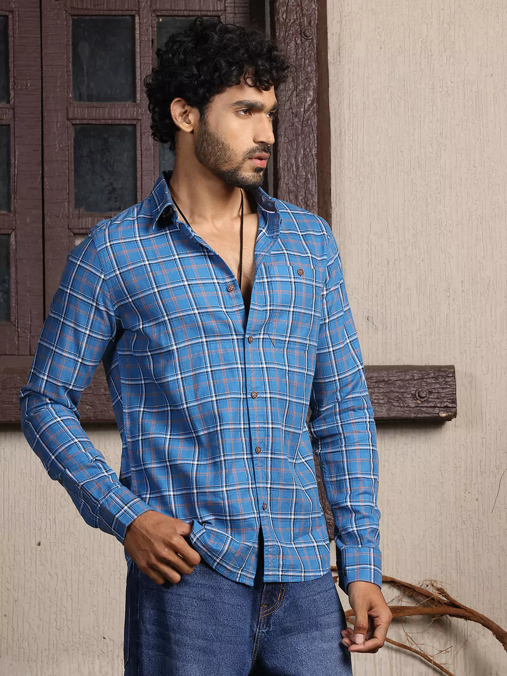 Thomas Scott Men Premium Slim Fit Tartan Checks Opaque Cotton Casual Shirt