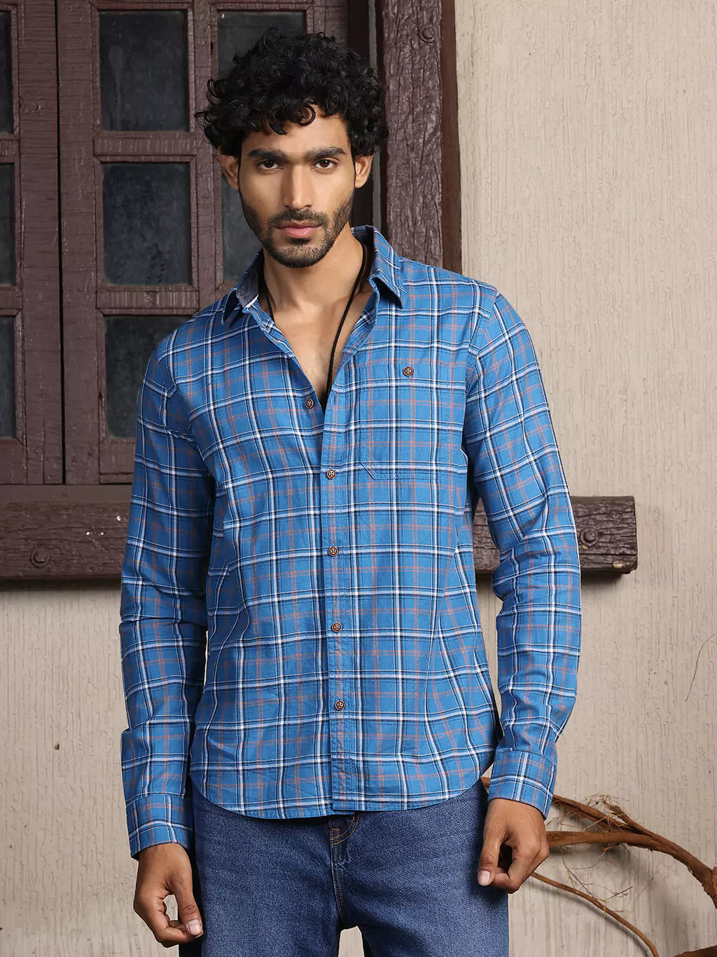 Thomas Scott Men Premium Slim Fit Tartan Checks Opaque Cotton Casual Shirt