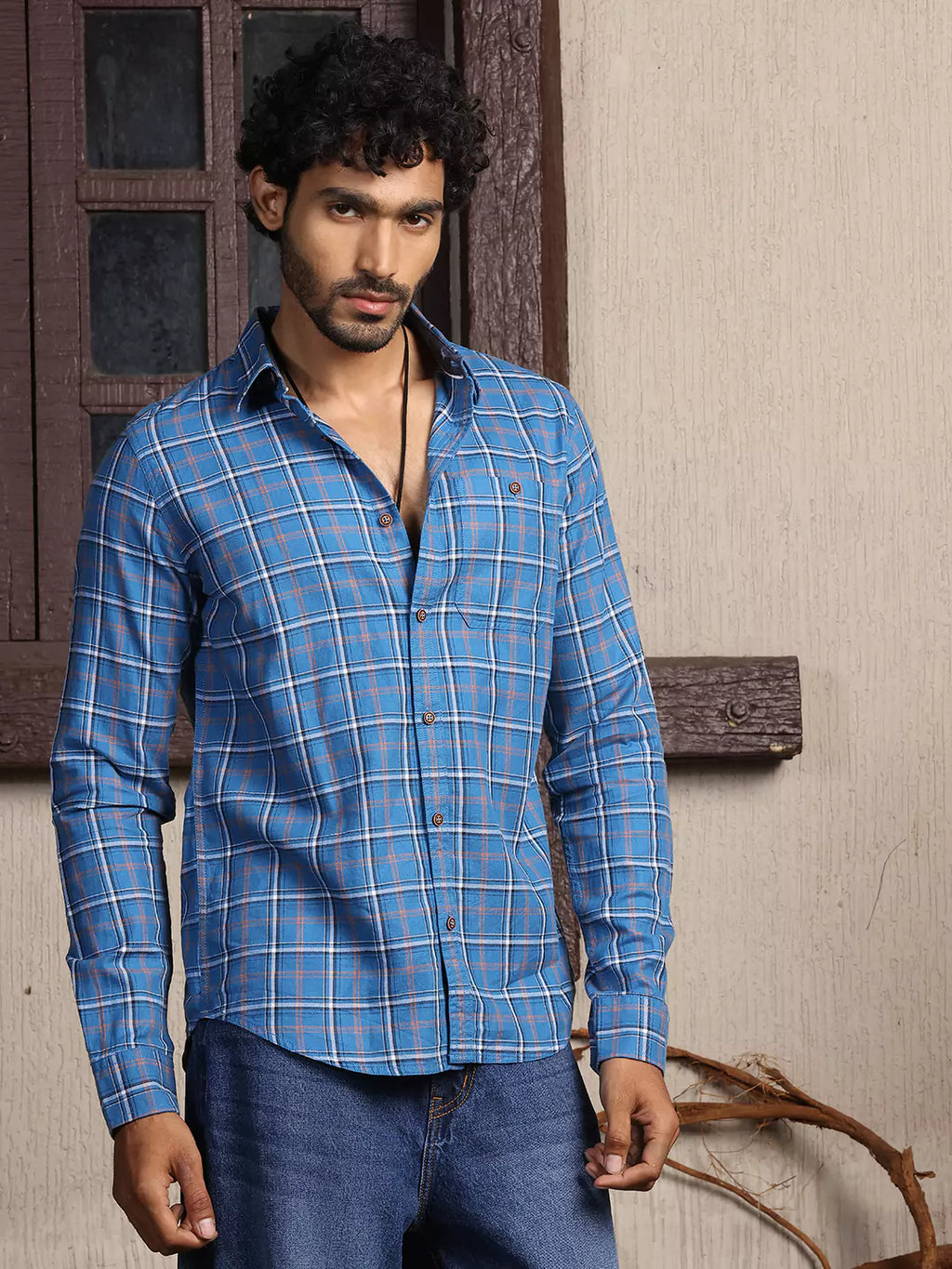 Thomas Scott Men Premium Slim Fit Tartan Checks Opaque Cotton Casual Shirt