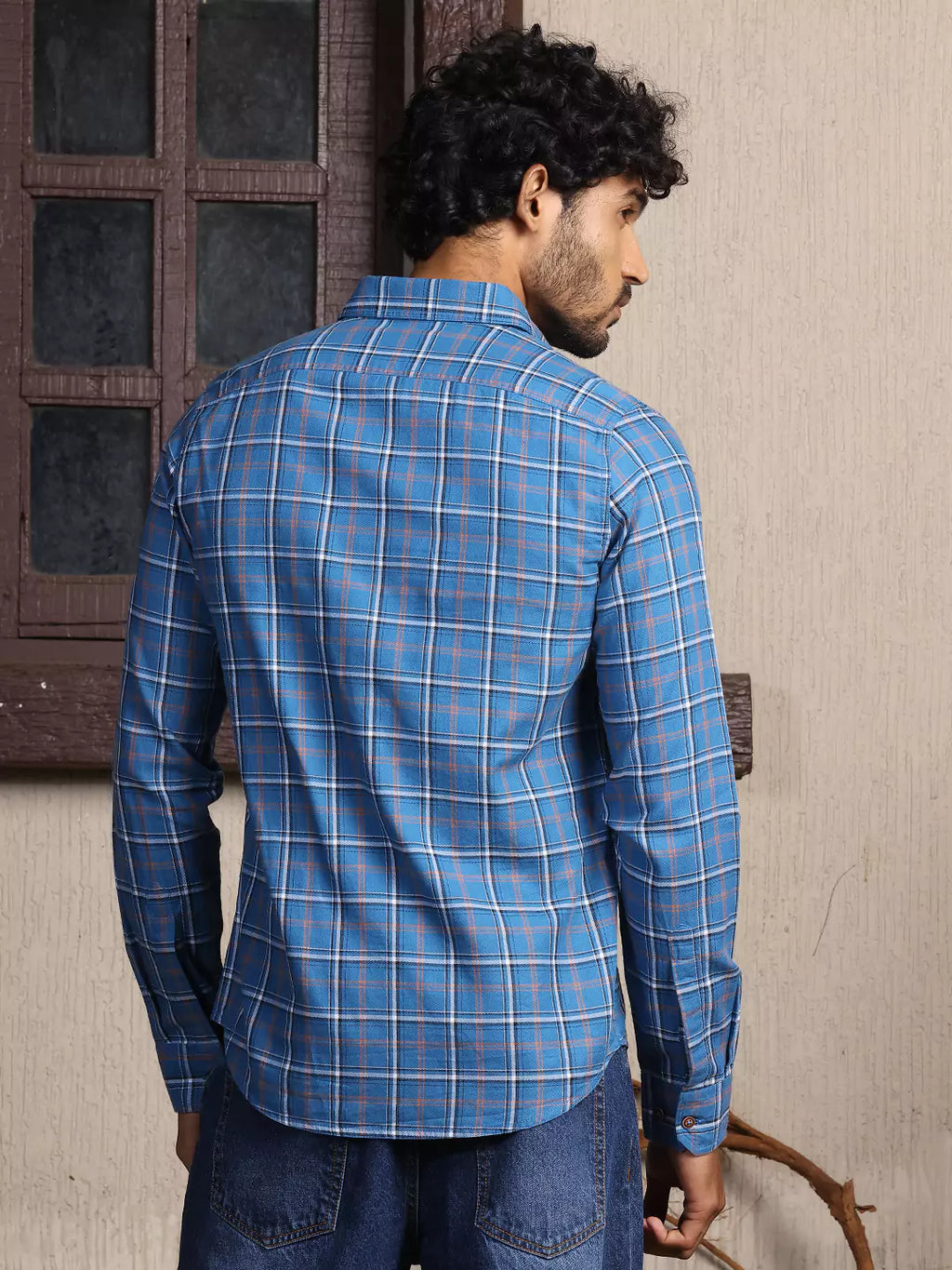 Thomas Scott Men Premium Slim Fit Tartan Checks Opaque Cotton Casual Shirt