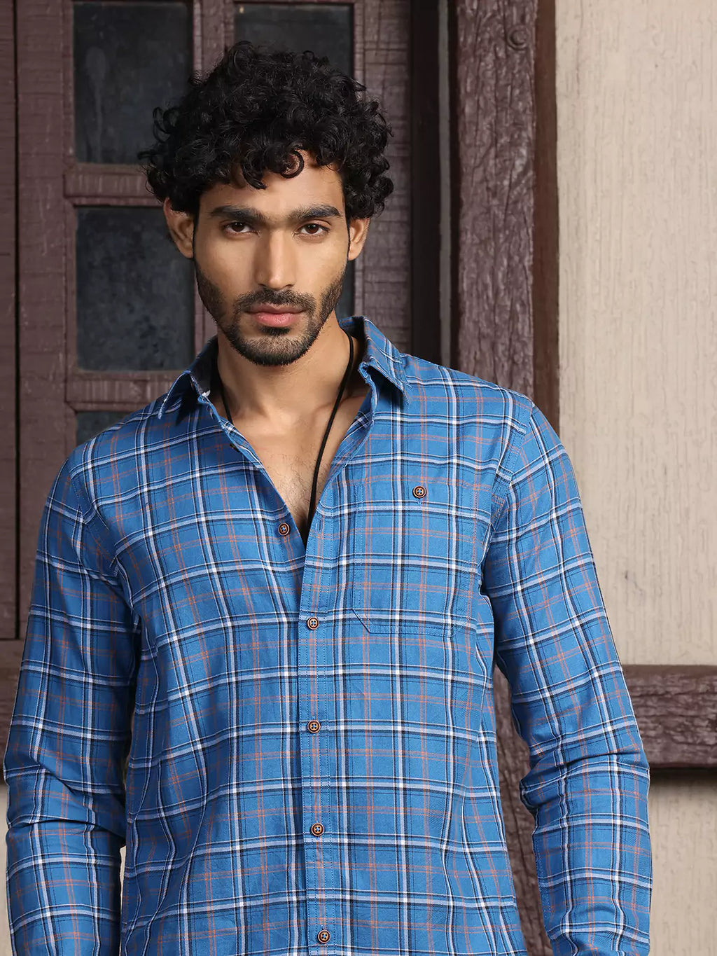 Thomas Scott Men Premium Slim Fit Tartan Checks Opaque Cotton Casual Shirt