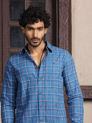 Thomas Scott Men Premium Slim Fit Tartan Checks Opaque Cotton Casual Shirt