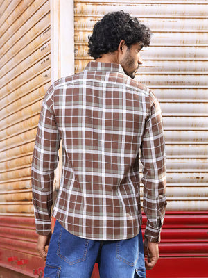 Thomas Scott Men Slim Fit Tartan Checked Spread Collar Long Sleeves Cotton Casual Shirt