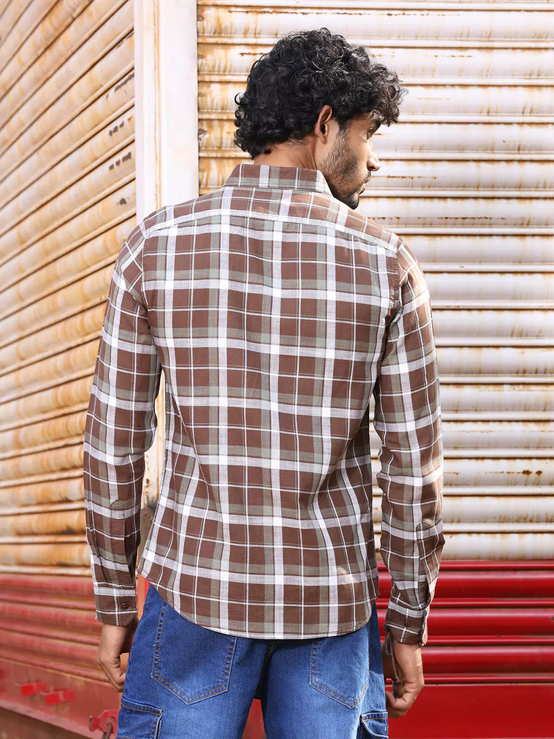 Thomas Scott Men Slim Fit Tartan Checked Spread Collar Long Sleeves Cotton Casual Shirt