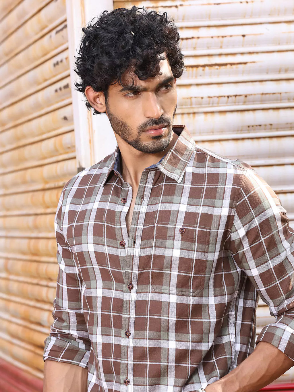 Thomas Scott Men Slim Fit Tartan Checked Spread Collar Long Sleeves Cotton Casual Shirt