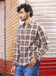 Slim Fit Tartan Checked Spread Collar Long Sleeves Cotton Casual Shirt For Men