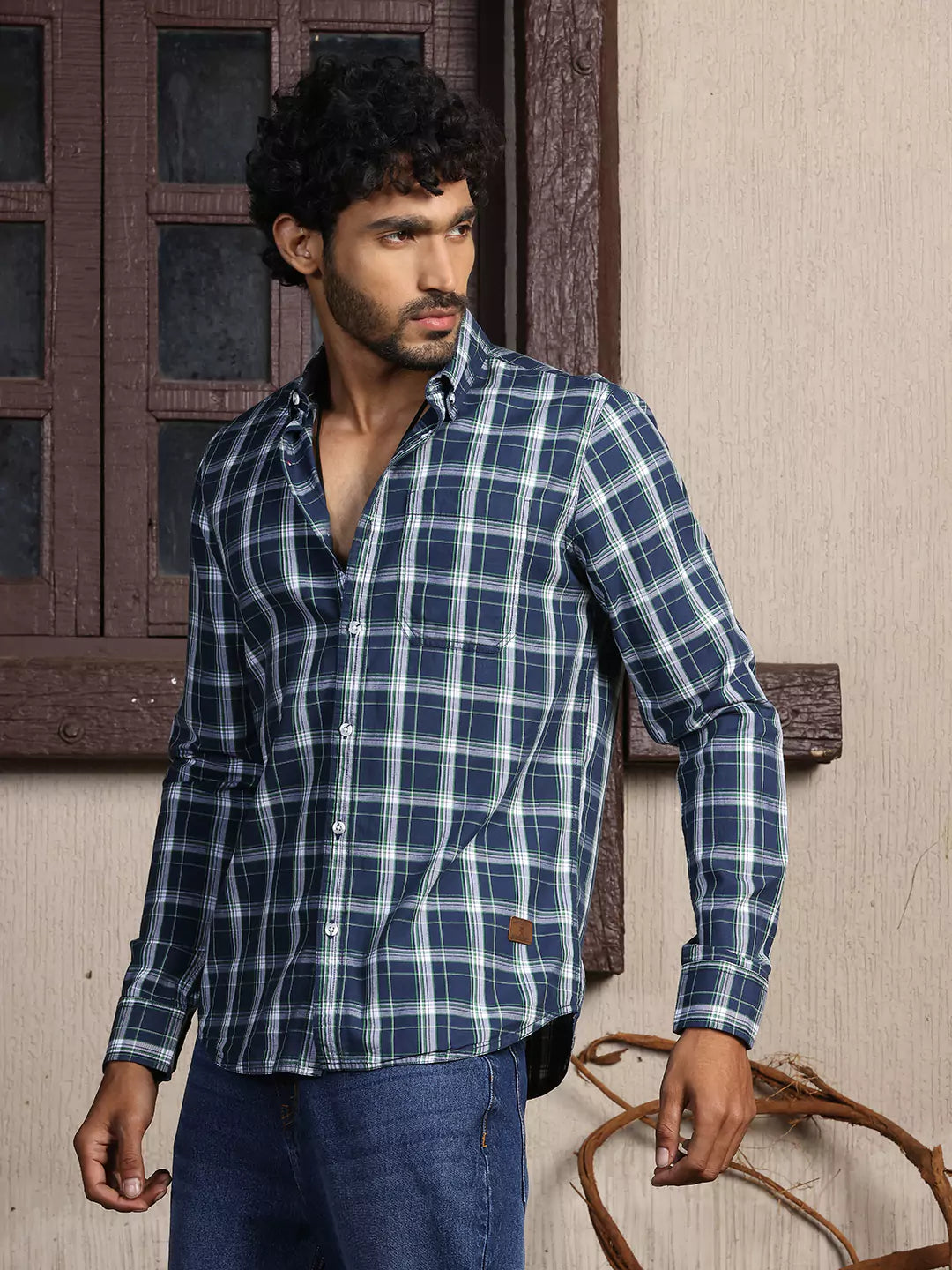 Thomas Scott Men Standard Slim Fit Tartan Checks Pure Cotton Casual Shirt