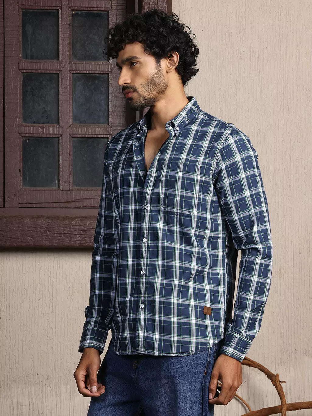 Thomas Scott Men Standard Slim Fit Tartan Checks Pure Cotton Casual Shirt
