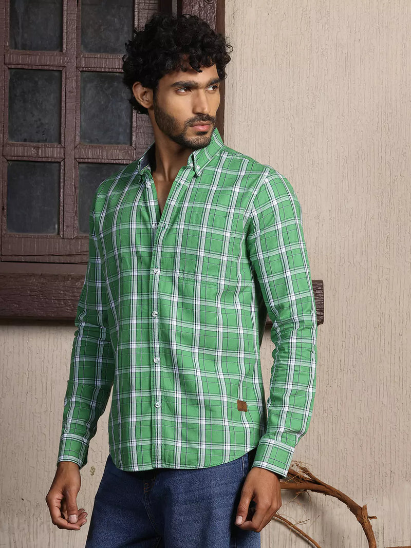 Thomas Scott Men Standard Slim Fit Tartan Checks Pure Cotton Casual Shirt