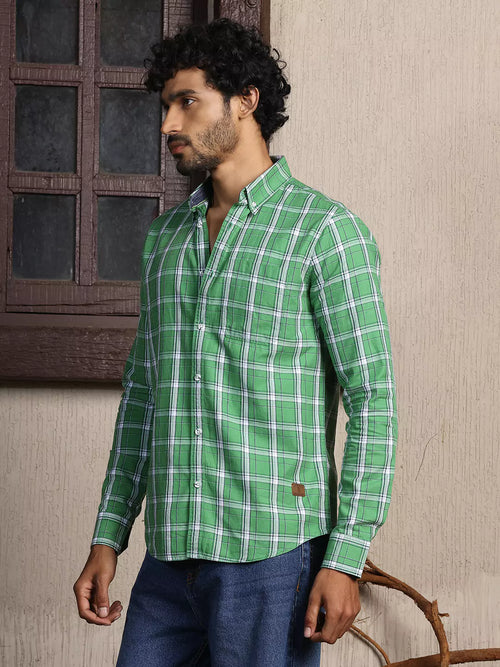 Thomas Scott Men Standard Slim Fit Tartan Checks Pure Cotton Casual Shirt