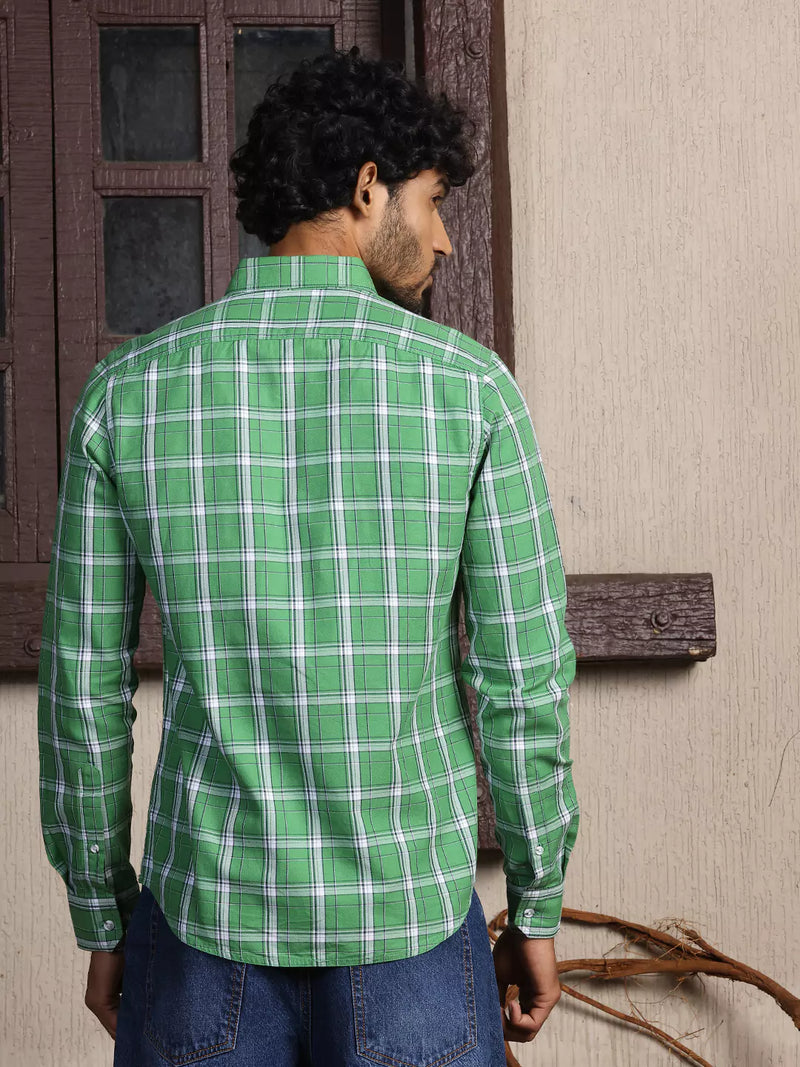 Thomas Scott Men Standard Slim Fit Tartan Checks Pure Cotton Casual Shirt