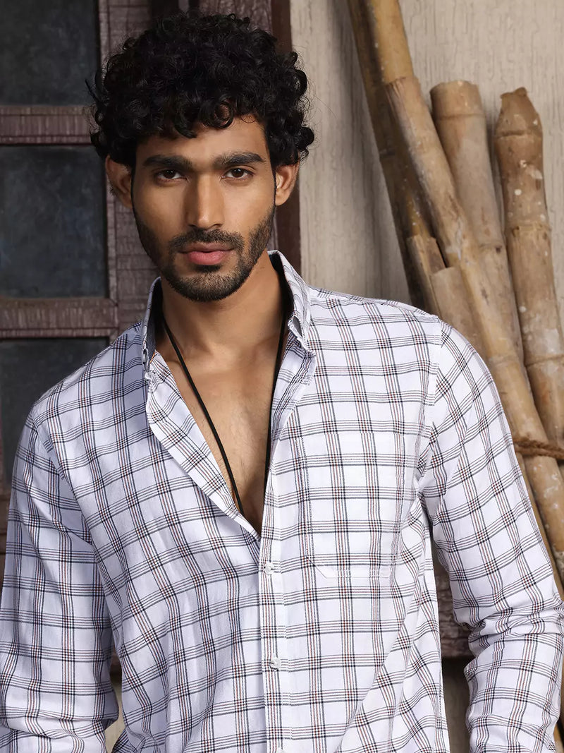Thomas Scott Men Standard Slim Fit Tartan Checks Pure Cotton Casual Shirt