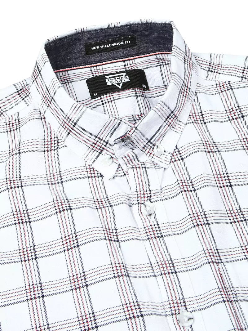 Thomas Scott Men Standard Slim Fit Tartan Checks Pure Cotton Casual Shirt