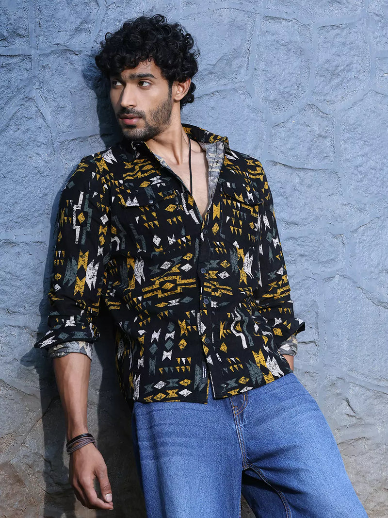 Thomas Scott Men Standard Slim Fit Abstract Printed Pure Cotton Casual Shirt