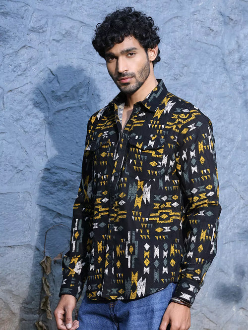 Thomas Scott Men Standard Slim Fit Abstract Printed Pure Cotton Casual Shirt
